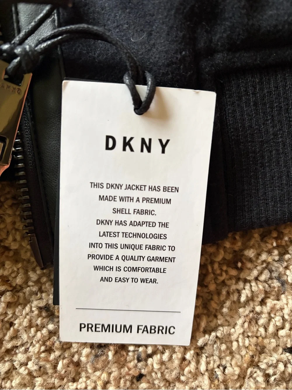 DKNY Black Bomber Jacket with Cream Sherpa Collar